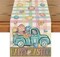 Pink Yellow Buffalo Plaid Carrot Egg Truck Daisy Happy Easter Table Runner, Seasonal Kitchen Dining Table Decoration for Indoor Home Party 13x72 Inch